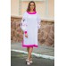 Boho Style Embroidered Midi Dress "Summer Birds" Pink/White